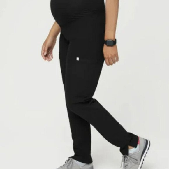 COPY - FIGS Black Maternity Full Panel Slim Straight leg scrubs pants size Larg… - Picture 1 of 12
